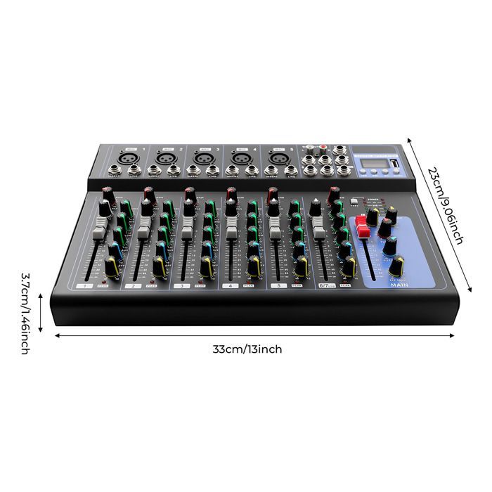 Mezclador de audio de 7 canales - Consola mezcladora profesional para estudio de DJ - 7 canales de mezcla para DJ - Amplificador para consola de DJ