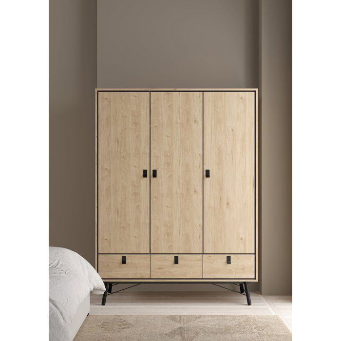 Bedroom wardrobe - RY - Jackson Hickory Oak - 3 doors - 3 drawers - 150.2 x 60.1 x 200.4 cm