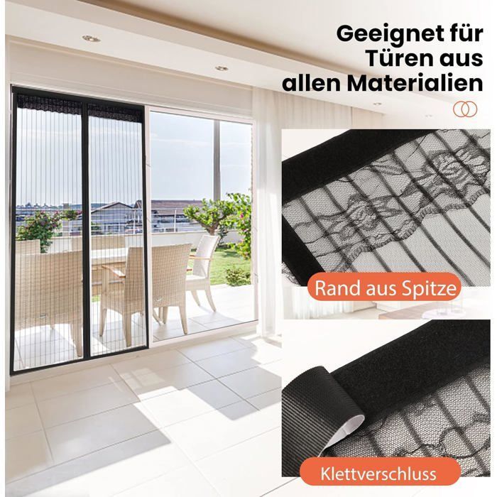 Magnetisch muggennet voor de deur, anti-muggengordijn met magnetische sluiting, boren niet nodig (zwart, 100 * 210 cm)