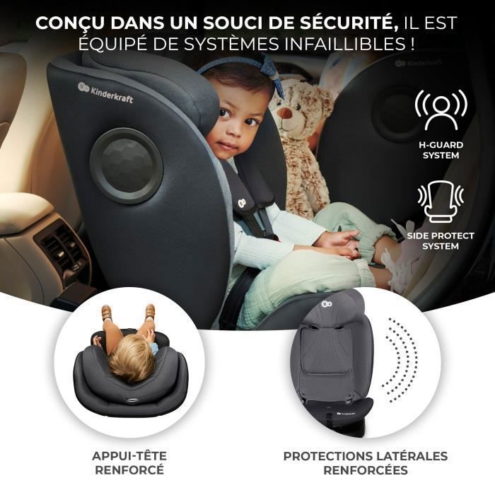 Silla de coche infantil Kinderkraft I-360 I-SIZE, 40–150 cm, giro de 360°, ISOFIX, pata de apoyo, H-GUARD, reposacabezas ajustable, gris