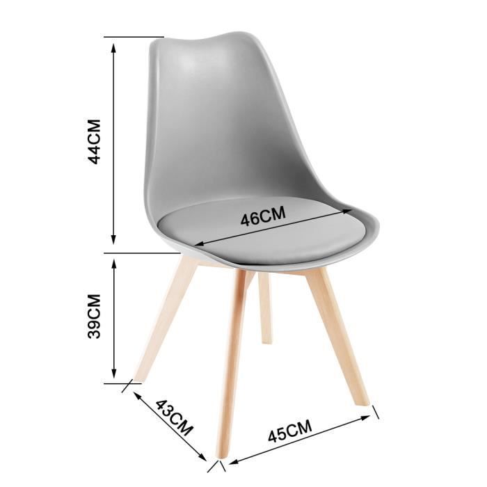 Lot de 6 chaises DEWINNER - Coloris :Gris - Style : scandinave - Pieds : bois