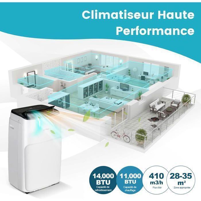 Αθόρυβο Φορητό Κλιματιστικό 6 σε 1 14000 BTU R290 COSTWAY - Θέρμανση/Ψύξη - Χειριστήρια APP/Οθόνη LED/Τηλεχειριστήριο