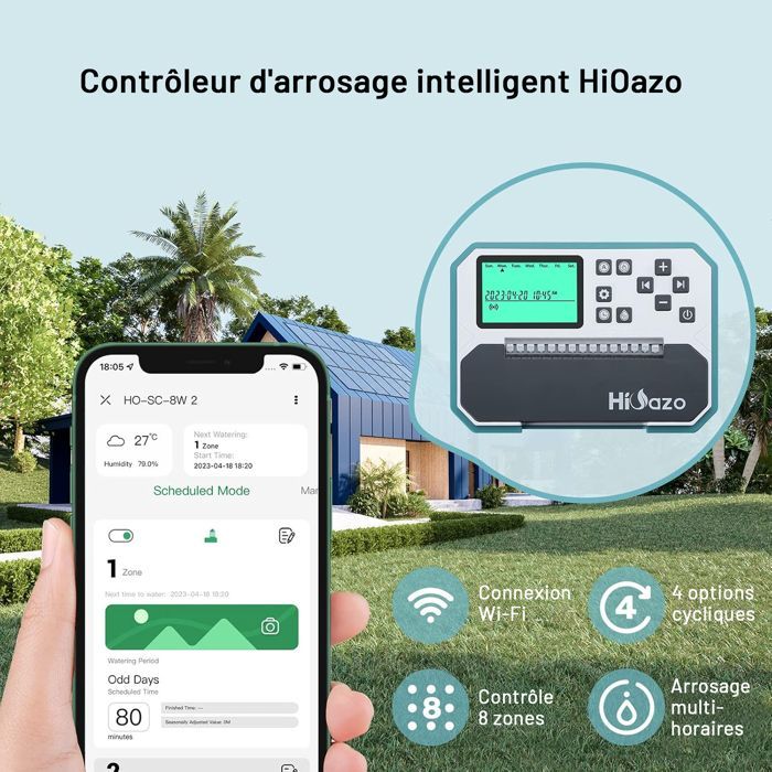 Timer per irrigazione WiFi a 8 canali HIOAZO, controller intelligente per sistema di irrigazione HO-SC-8W, app di monitoraggio con memoria