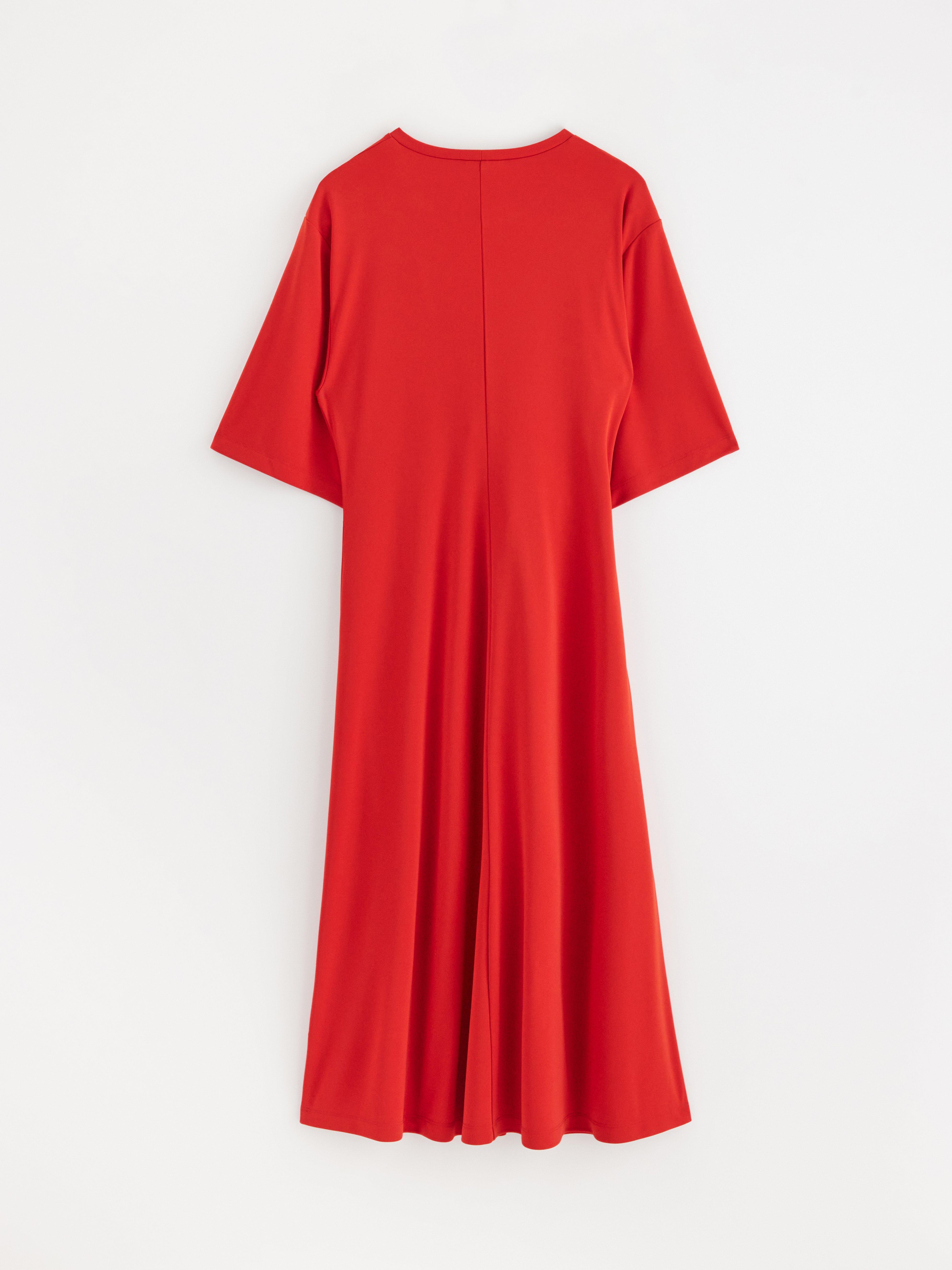 Vestido midi con detalle de lazo, rojo oscuro.