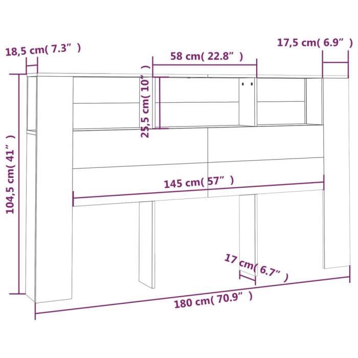 Cabeceira de guarda-roupa branca vidaXL 180x18,5x104,5 cm 811943