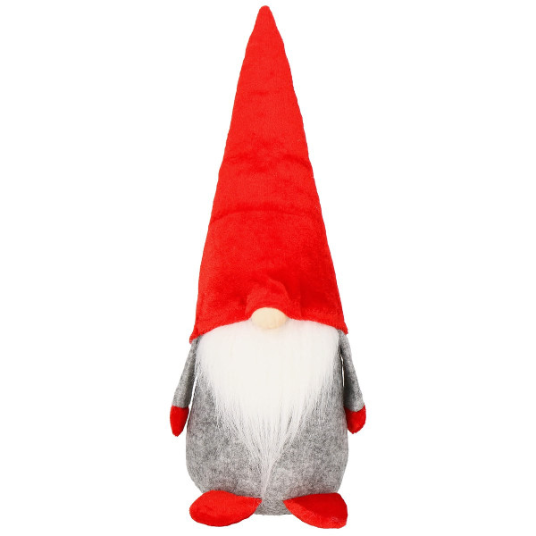 Skrzat 28 cm krasnal świąteczny, gnom czerwony, szary