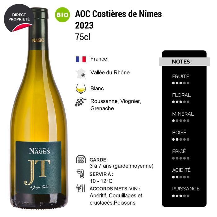 Château de Nages JT 2023 - Costières de Nîmes - Vino blanco del valle del Ródano (3x75cl) Ecológico