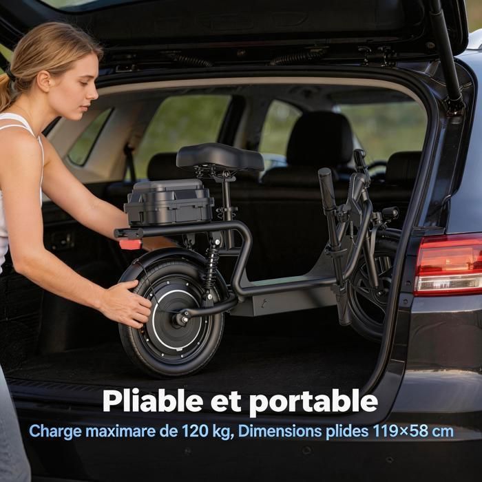 Monopattino elettrico da 500W con sedile e cestino, ESBSPRO, autonomia 64 km, pneumatici da 14”, velocità massima 35 km/h, pieghevole, app