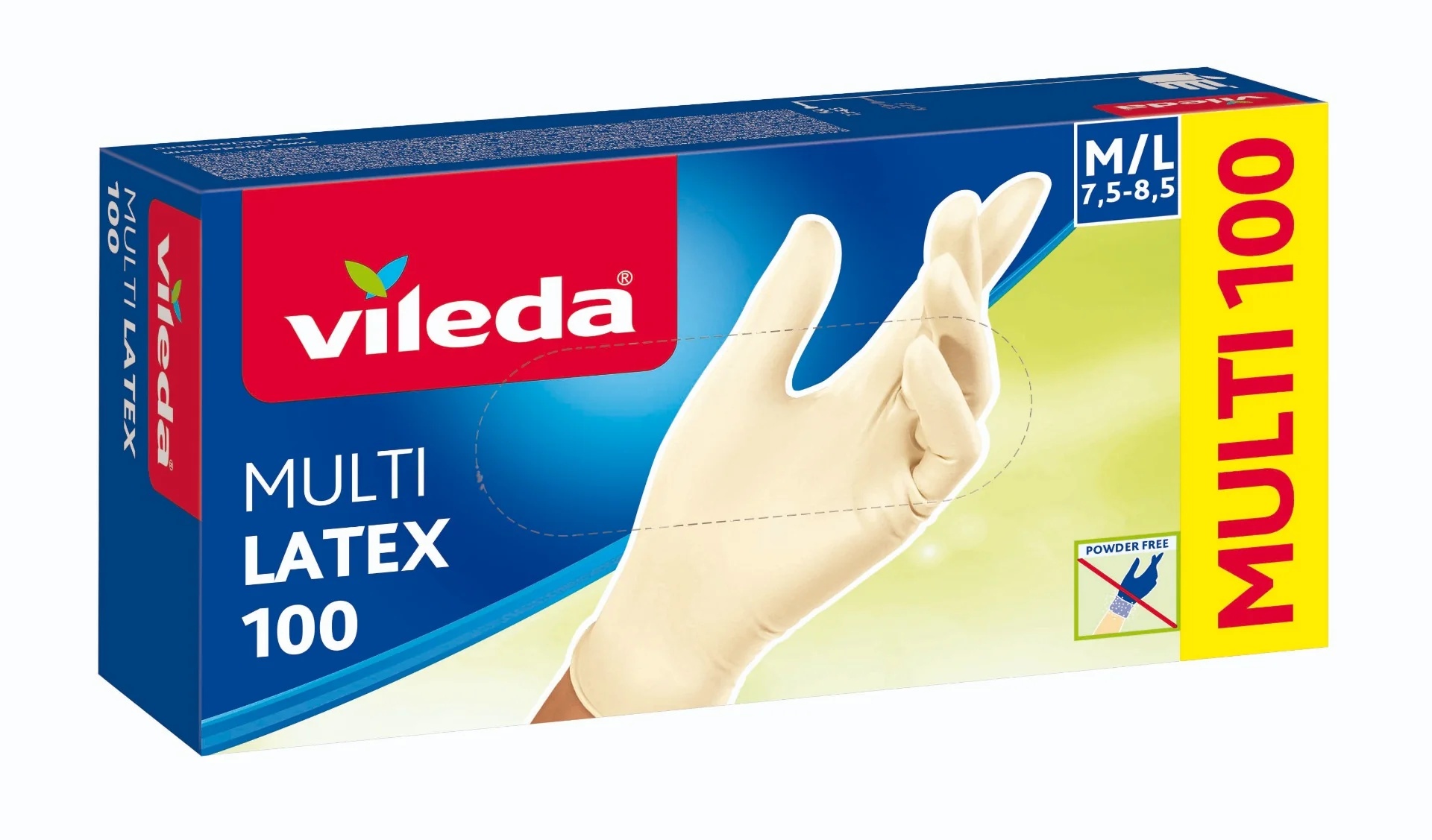 VILEDA Guantes Vileda de látex natural, 100 unidades, desechables, talla M/L