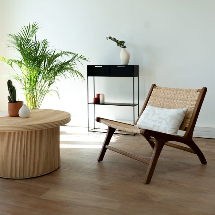 Teak wood armchair with chevron rattan weave - Kilka - Rendez-Vous Déco