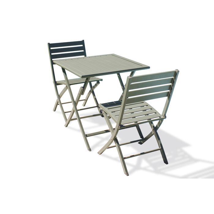 Ensemble repas de jardin 2 places en aluminium - Kaki