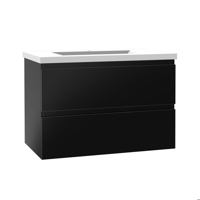 AICA 80 cm hoogglans zwarte badkamermeubel met 2 lades met softclose-systeem en enkele wasbak