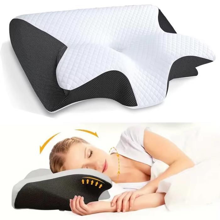 Oreiller cervical viscoélastique, oreiller orthopédique ergonomique 2 en 1, soulage les douleurs cervicales, 1 pièce, léger (noir)