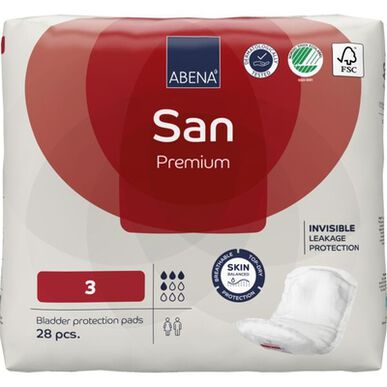 Abena San Premium Neviditelná ochrana proti úniku 3 inkontinenční obvazy, anatomický tvar, 28 kusů.