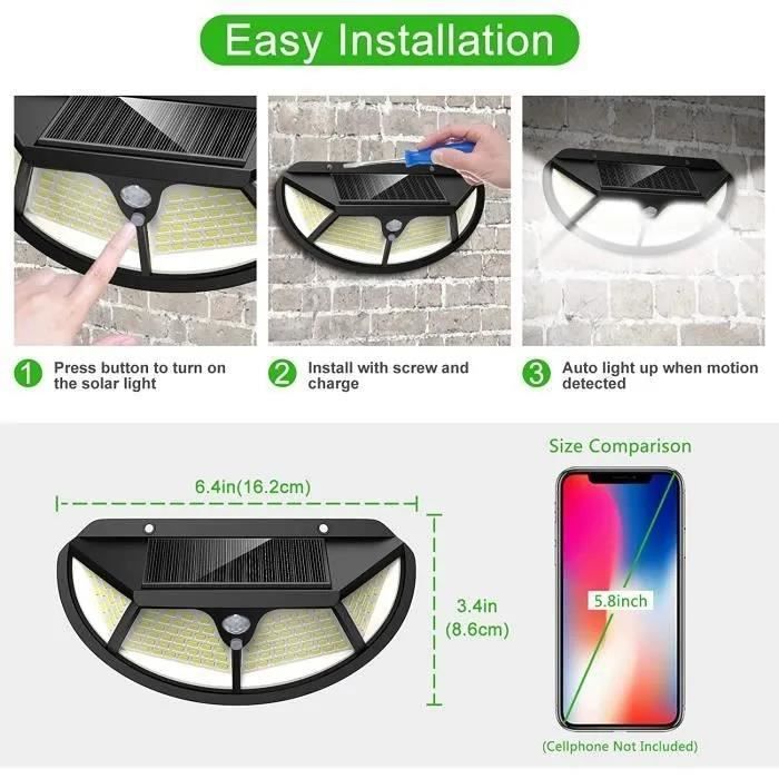 Outdoor Solar Lighting - 102 LED Solar Lamp - Motion Sensor - Waterproof - 270°