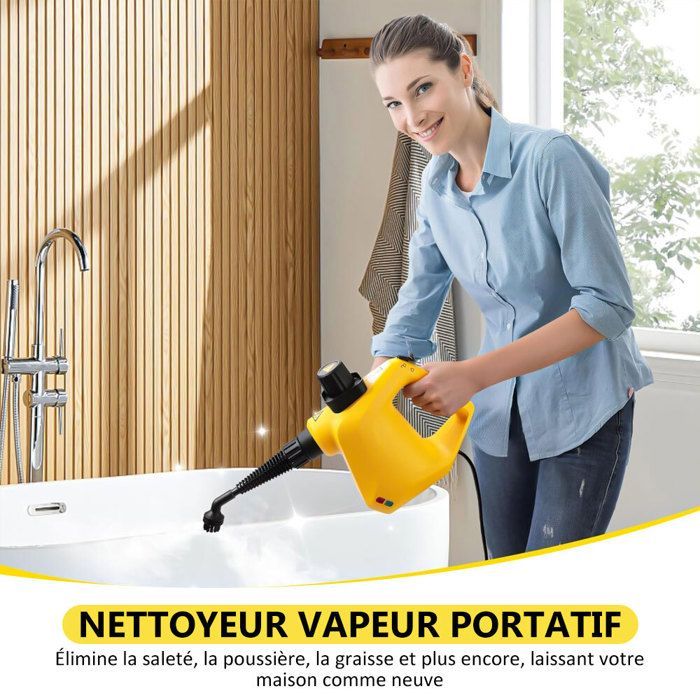 Limpiador a vapor portátil - 1050 W, 250 ml, cable de 2 m, alta presión de 3,0 bar - Vaporizador portátil con 11 accesorios