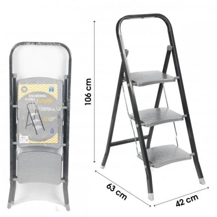 Escalera de tijera - VIDA URBANA - 3 peldaños - Acero - Antideslizante - 150 kg