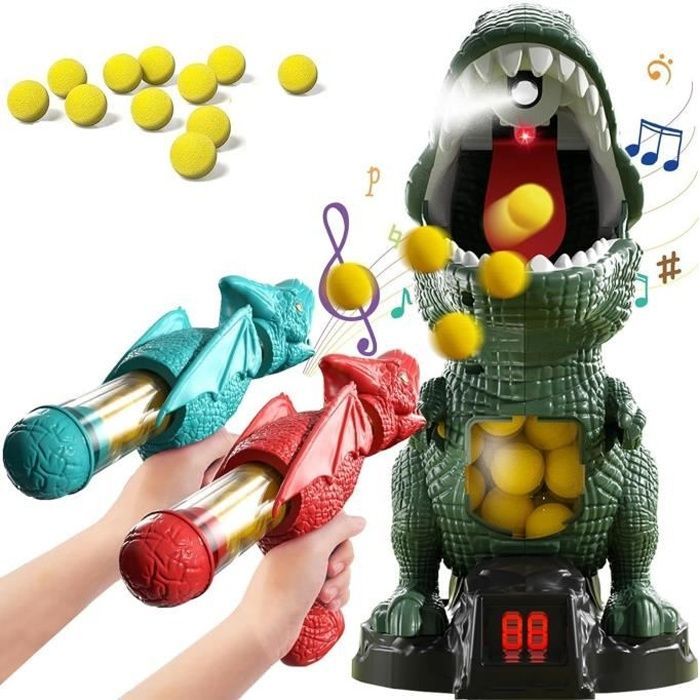 Juguetes interactivos de dinosaurios para padres e hijos, 2 accesorios de disparo de dinosaurios, 24 bolas de disparo, 1 dinosaurio grande