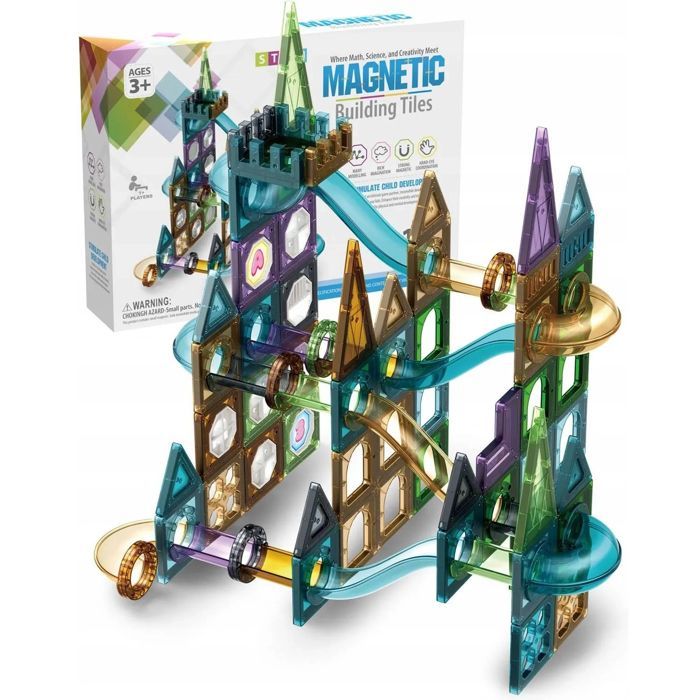 100 piezas de bloques de construcción magnéticos, juguete STEM con pista deslizante y bola, que desarrolla la creatividad y las habilidades espaciales.