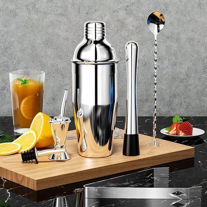 Cocktailshaker - Sæt med 10 - Rustfrit stål - 750ml - Træfod