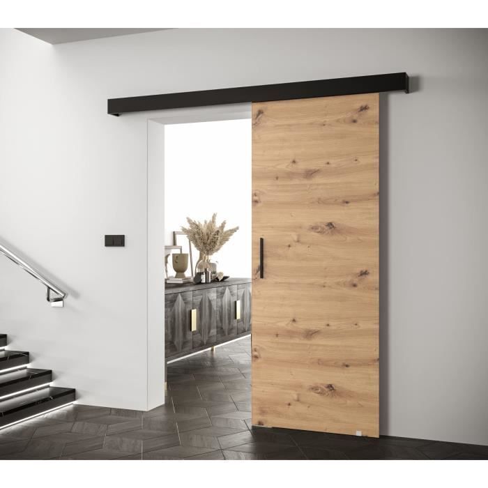 Schuifdeur - ABIKSMEBLE - Salwador 1 - 90 x 204 - Railafdekking - Gelamineerd hout - Zwart rooster - Zwarte handgreep