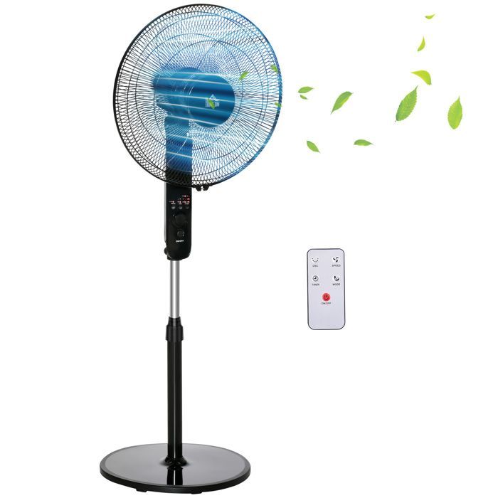 Ventilador de pedestal potente - HOMCOM - 45 W - altura regulable de 110 a 124 cm - mando a distancia - 3 velocidades, oscilación y temporizador