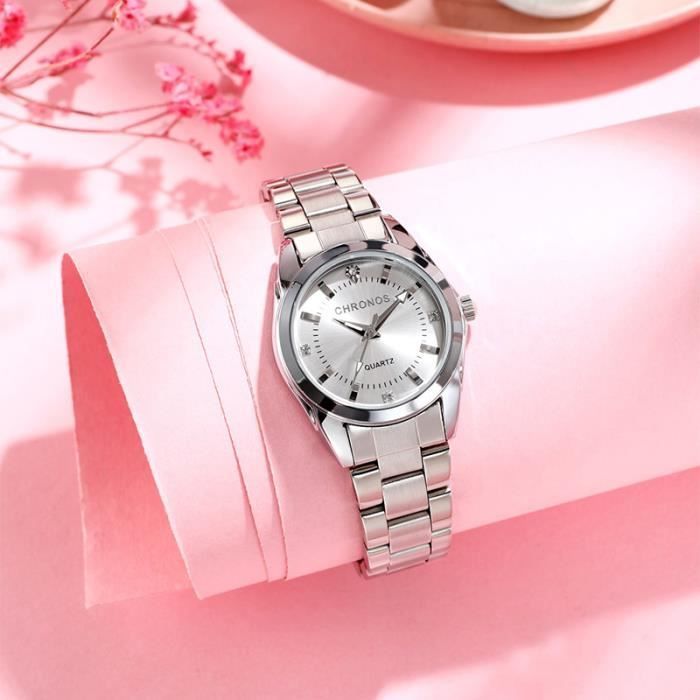 Women's quartz watch with high-quality diamonds, steel bracelet, waterproof, casual, classic, and advanced design.