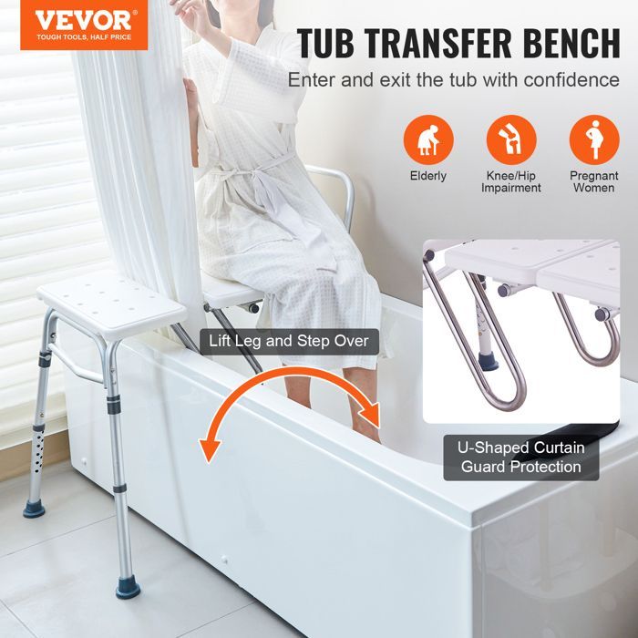 Banco de transferencia para baño VEVOR con cortina protectora en forma de U y respaldo reversible - Capacidad de 400 kg