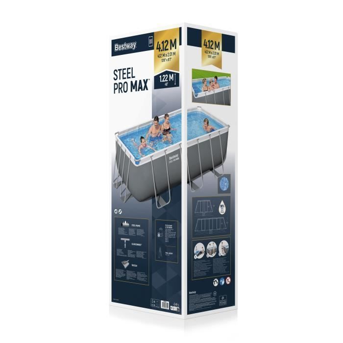 Kit de piscina tubular elevada BESTWAY - Steel Pro Max - 422 x 201 x 122 cm - Rectangular (filtro de cartucho, escalera, 1 cartucho)