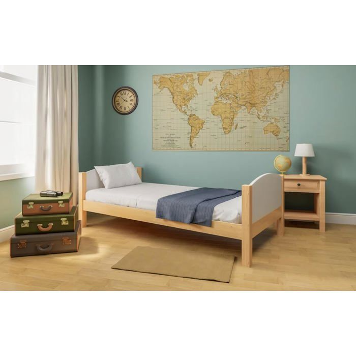 Cama infantil convertible de 90x190 cm - Cama de madera 3 en 1 - Altura del colchón ajustable - Barandillas laterales extraíbles - Inteligente y económica