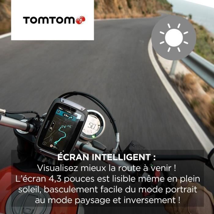 GPS para motocicleta TomTom RIDER 550 Premium Pack: pantalla de 4,3 pulgadas, mapa mundial, información de tráfico TomTom, alertas de zonas peligrosas, llamadas manos libres.