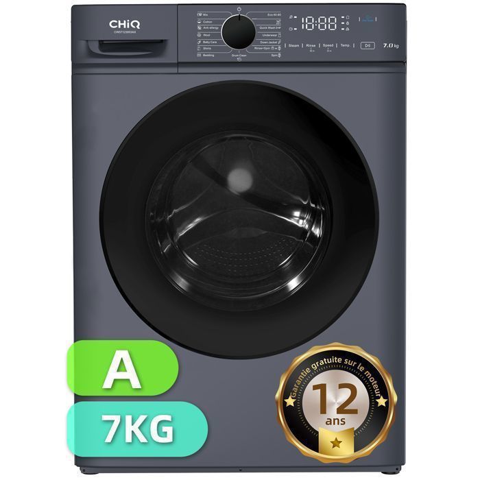 Front-loading washing machine - CHiQ - CW07123863AX - 7kg - Energy Class A - 1200 RPM - Steam wash