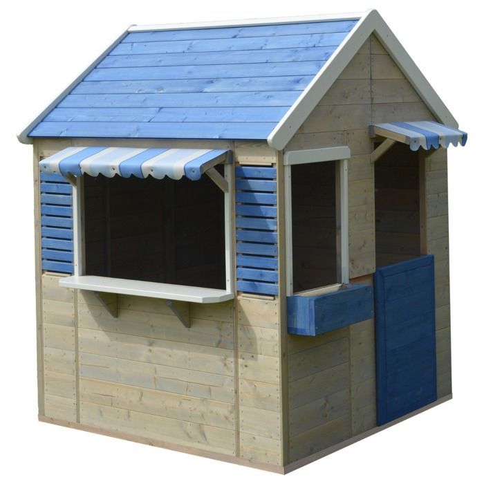 Kangui - Outdoor Children's Playhouse - Wooden Playhouse with Floor - Waterproof Roof - Blue and White