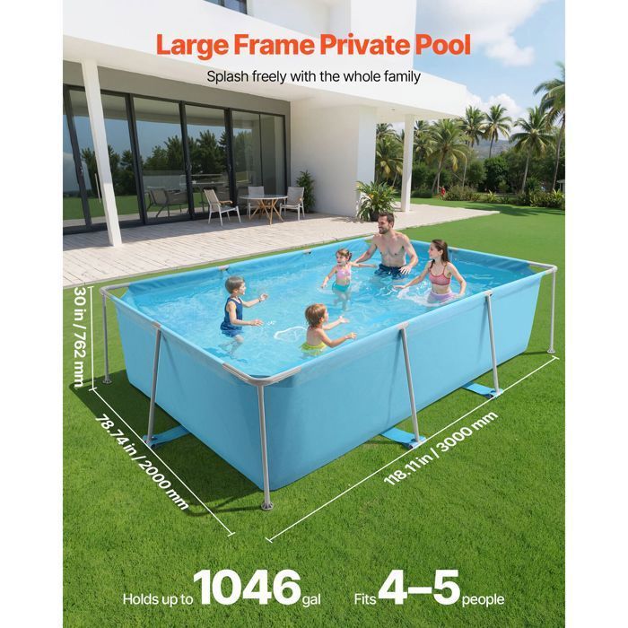 Rectangular Above Ground Pool - DUOKU - 3 x 2 x 0.76 m - Steel Frame - 3959 L Capacity - Blue