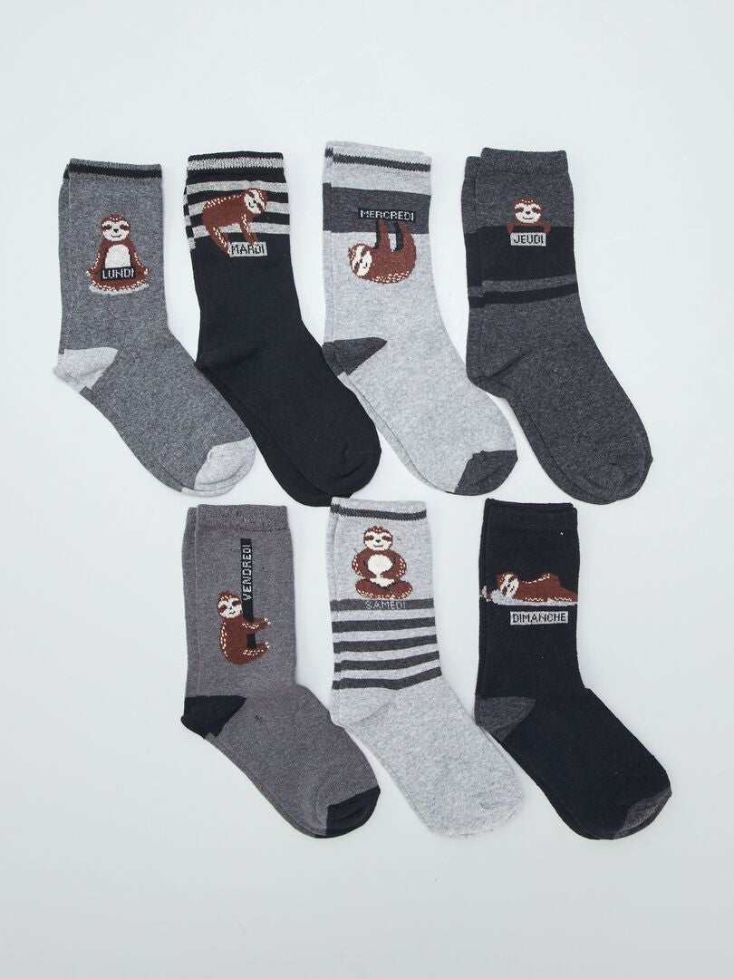 Set van 7 paar sokken met 'paresseux'-print - grijs/zwart