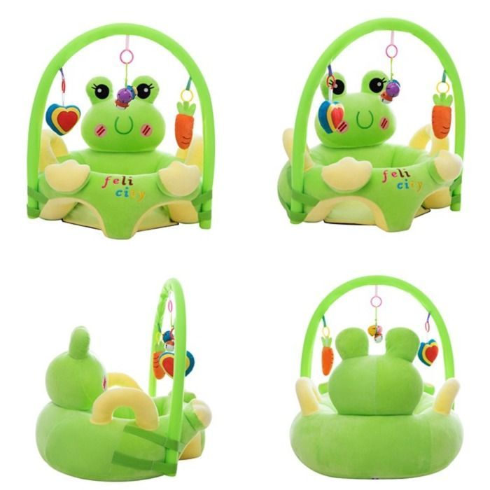Sillón para bebé a partir de 3 meses, silla de aprendizaje de peluche con barra de juego, asiento suave con soporte para el suelo - Osito