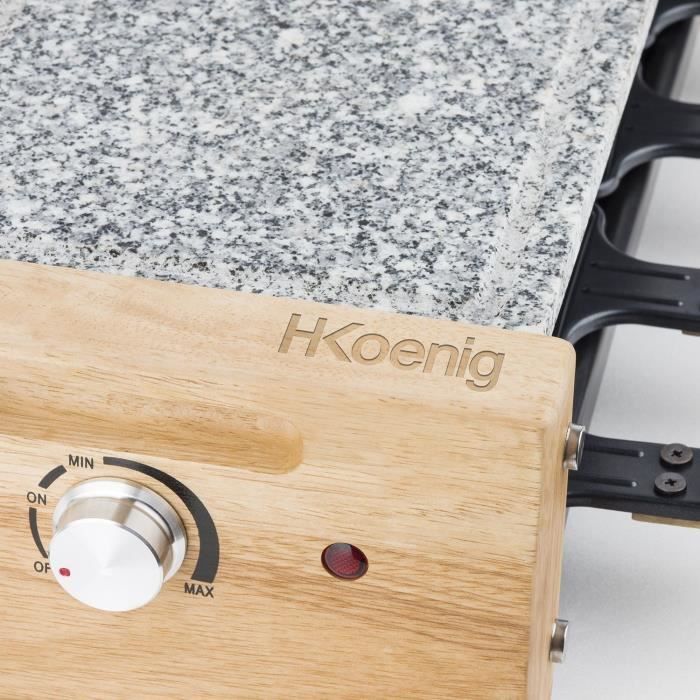 HKOENIG Raclette Grill - WOD8 - Geschikt voor maximaal 8 personen - Baksteen - Houten design - 1200W