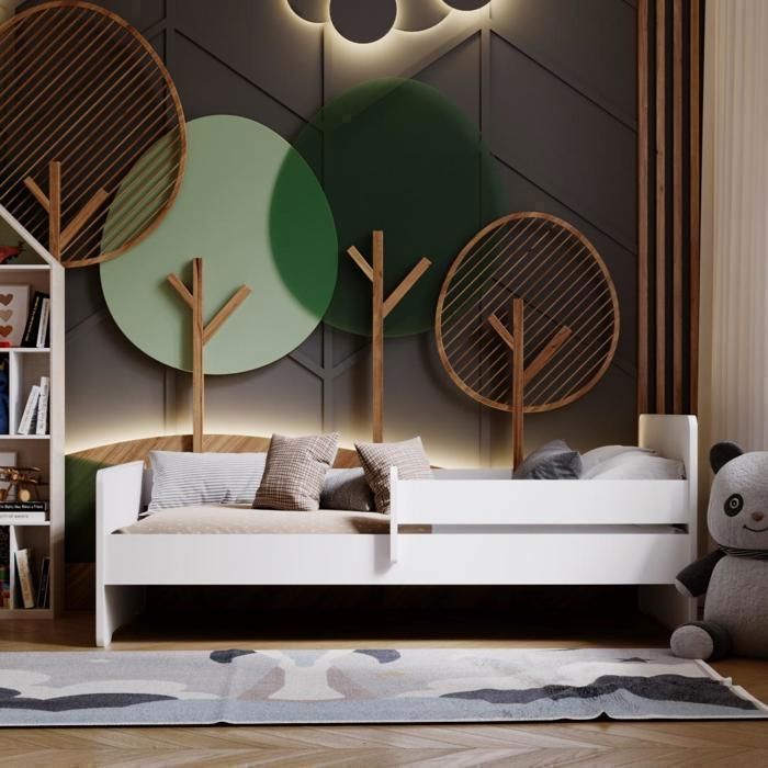 Cama infantil de 140x70 cm con somier de láminas – Cama infantil segura – Estructura robusta – Colchón no incluido – Blanca