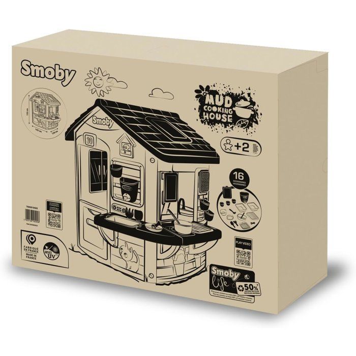 Smoby Life - Mud Cooking House - Fabriquée en France - Matière Recyclée - 16 accessoires - Dès 2 ans