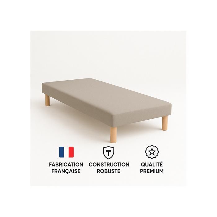SOMMIER TAPISSIER GRIS 90x190 cm | FABRICATION FRANÇAISE ARTISANALE | PIEDS OFFERTS | HAUTEUR avec PIEDS 27 cm - som90x190gris