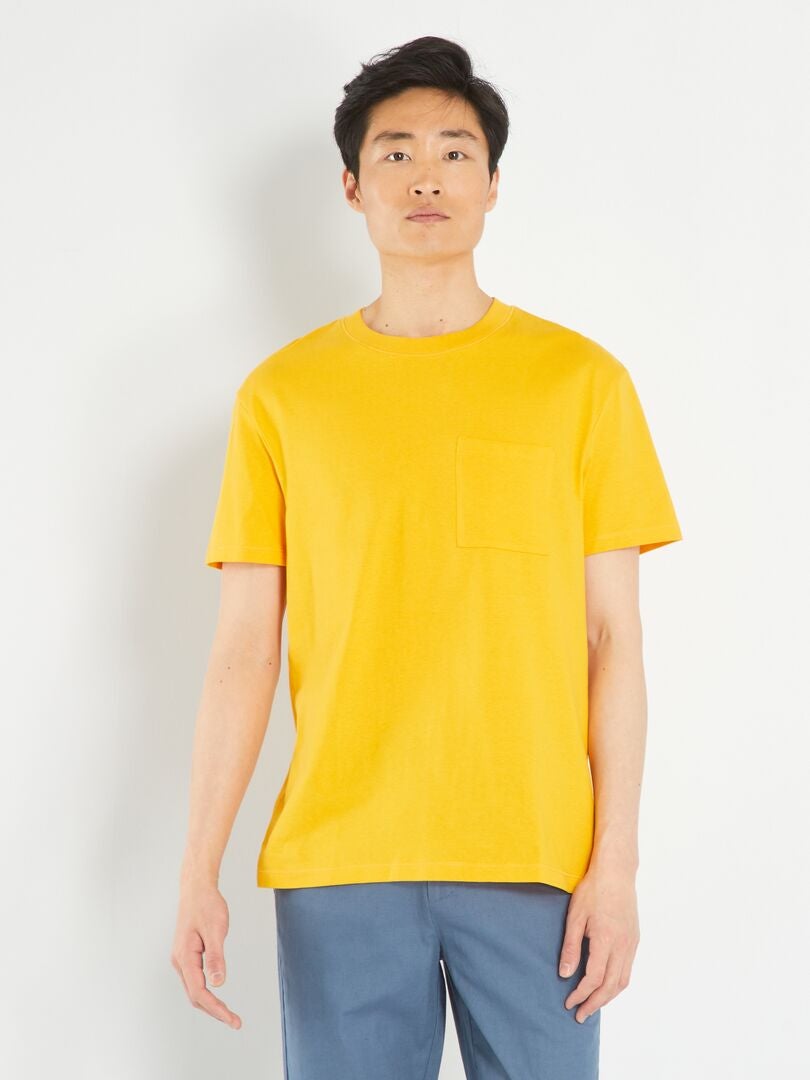 Camiseta de punto holgada con bolsillo - AMARILLA