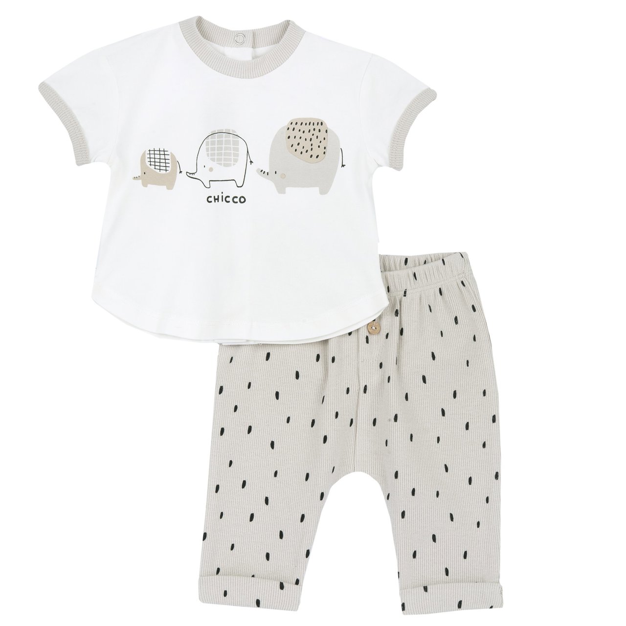 Beiges Elefanten-T-Shirt und Hosen-Set