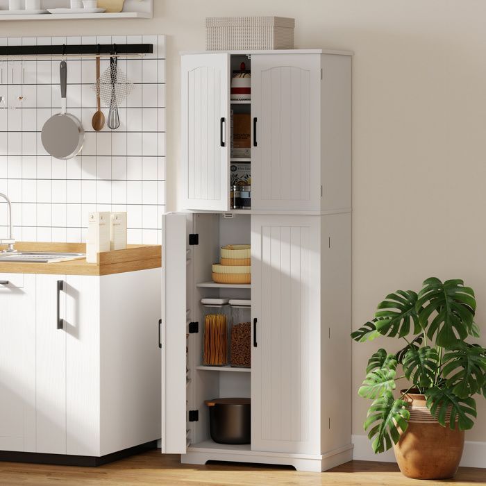 Buffet haut cuisine - HOMCOM - 4 portes, 10 compartiments, 8 porte-épices et étagères réglables - MDF - 60x35x162cm - blanc