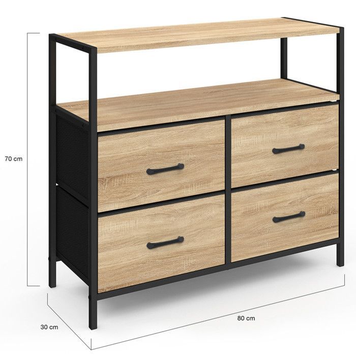 IDMARKET Commode 4 tiroirs en tissu UTAH 80 cm meuble de rangement design industriel