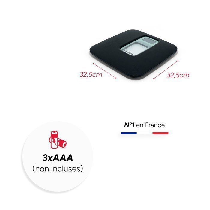 Bilancia da bagno - Terraillon - FRENCHY, Made in France, Piattaforma in plastica riciclata, Capacità 160 kg - Precisione 100 g, Nera