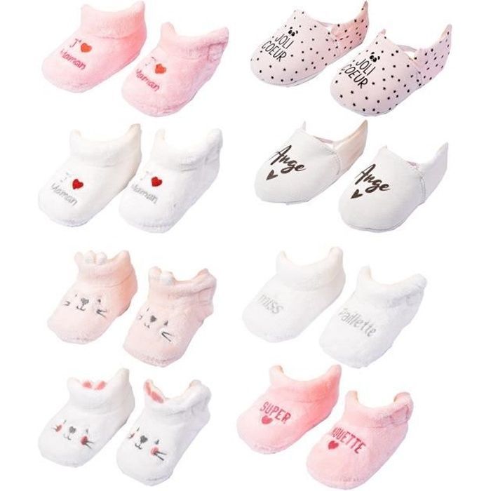 Pantofole a forma di bozzolo per neonate - OZABI - Confezione da 3 paia, sorpresa per bambine - Rosa - Tessuto