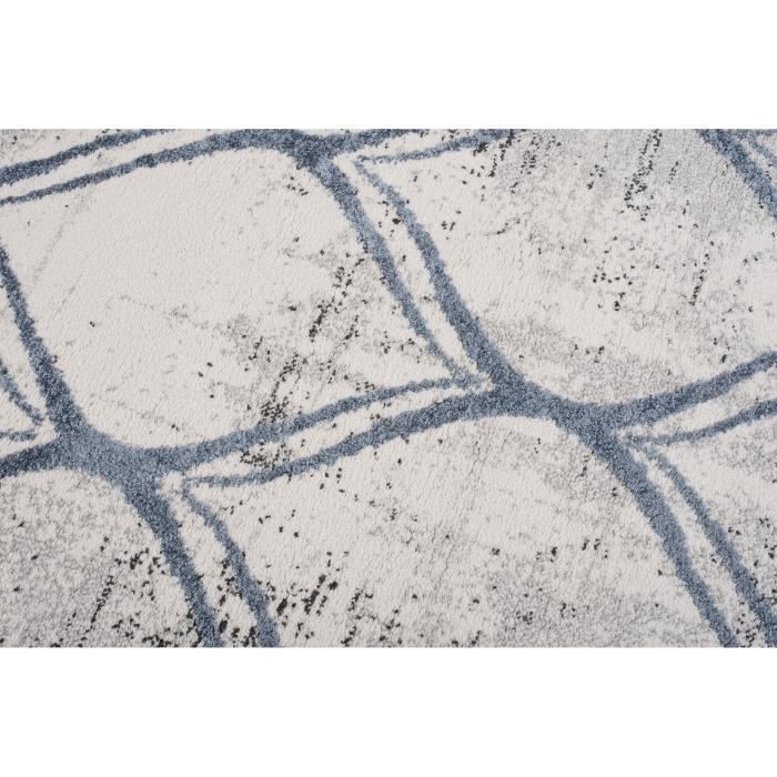 Alfombra TAPISO Troya de diseño marroquí moderno para salón/dormitorio, con borde suave moteado en azul grisáceo, 200 x 300 cm.