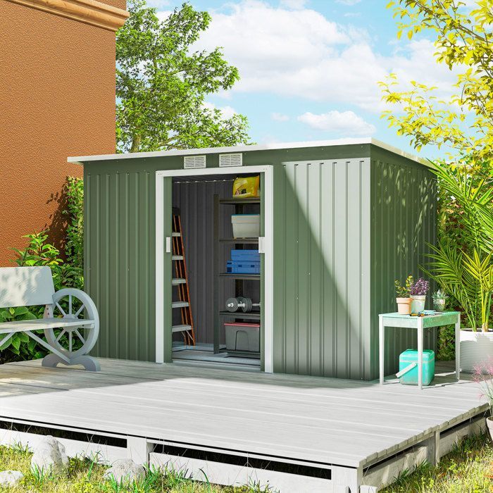 Abri de Jardin 3,6 m² Outsunny Remise à Outils avec kit de fondation en Acier galvanisé avec Portes coulissantes Vert clair