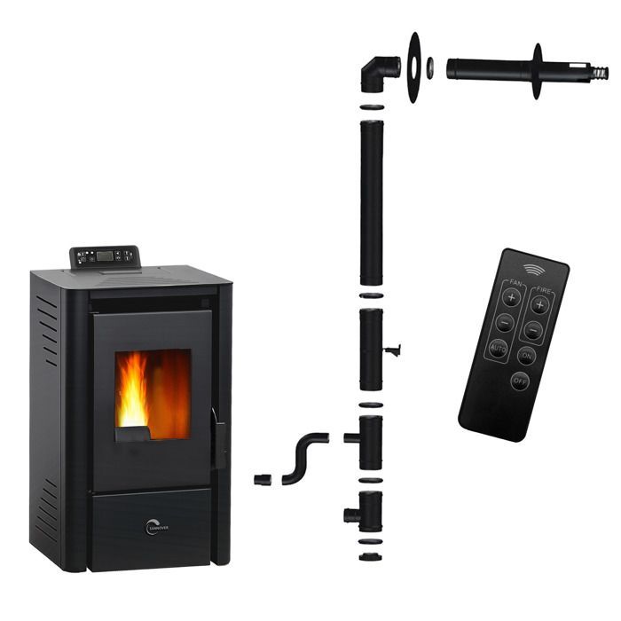 Estufa de pellets sellada negra Sannover Anita de 9,4 kW + kit de instalación