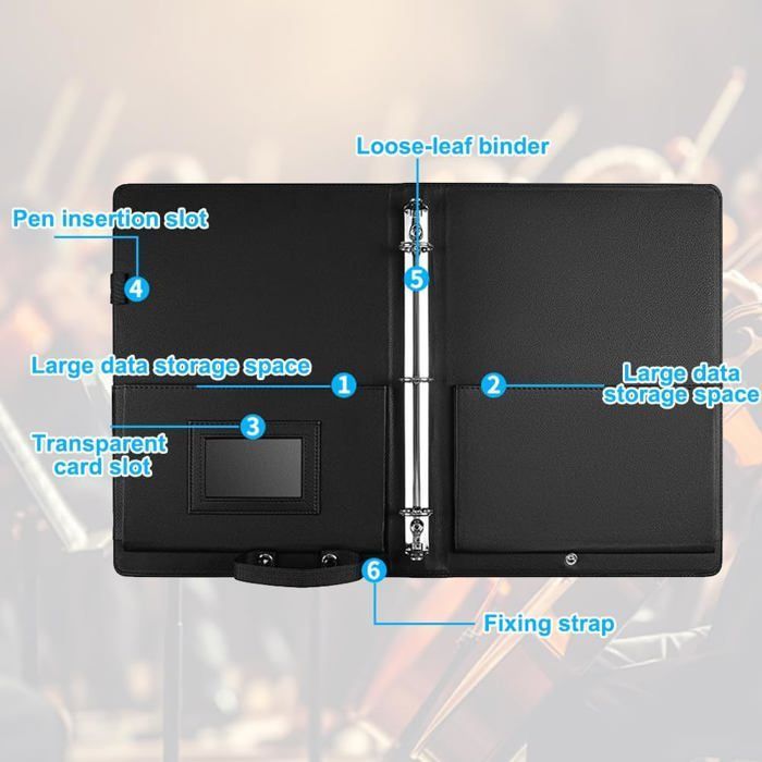porte-partitions multifonctionnel à élastique,porte-partitions 3 trous en similicuir pour chœur,porte-documents notes de musique